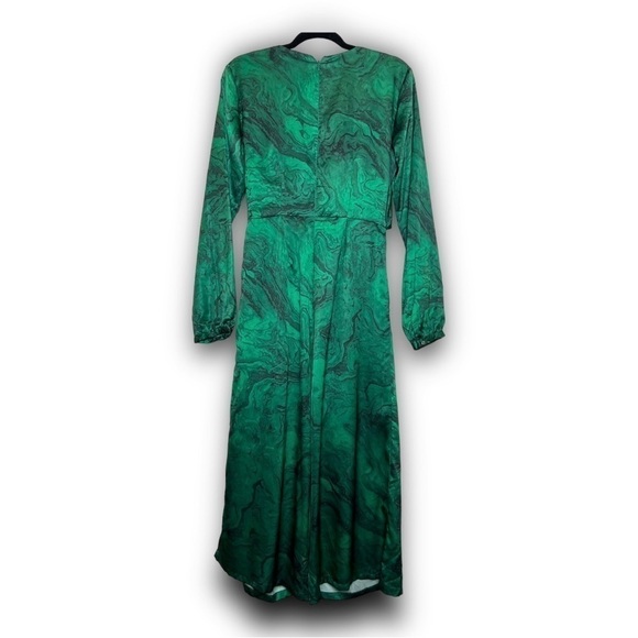 HUTCH 70s Satin Wrap Tie Cutout Front Long Sleeve Wide Leg Ankle Crop Jumpsuit 4 - Picture 5 of 10